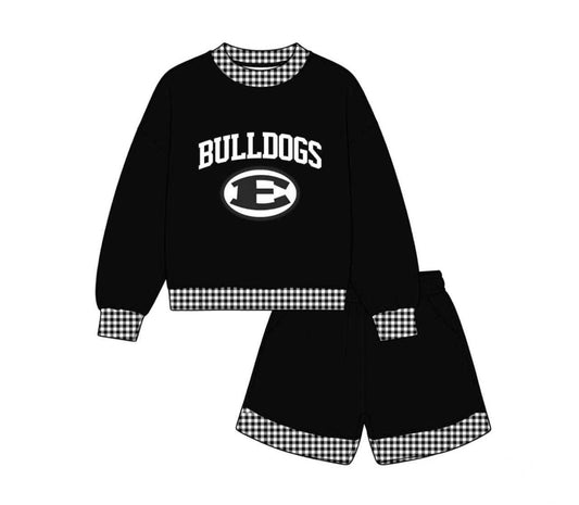 Preorder(moq 5)Baby Boys Yoga Long Sleeve Black Bulldogs Top Pockets Shorts Team Clothes Sets