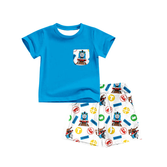 Baby Boys Train Pocket Shirt Top Pockets Shorts Clothes Sets preorder(moq 5)