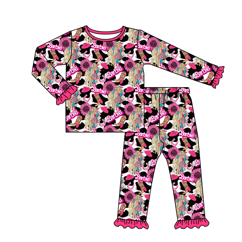 Baby Girls Western Doll Flowers Shirt Pants Pajamas Clothes Sets Preorder(moq 5)