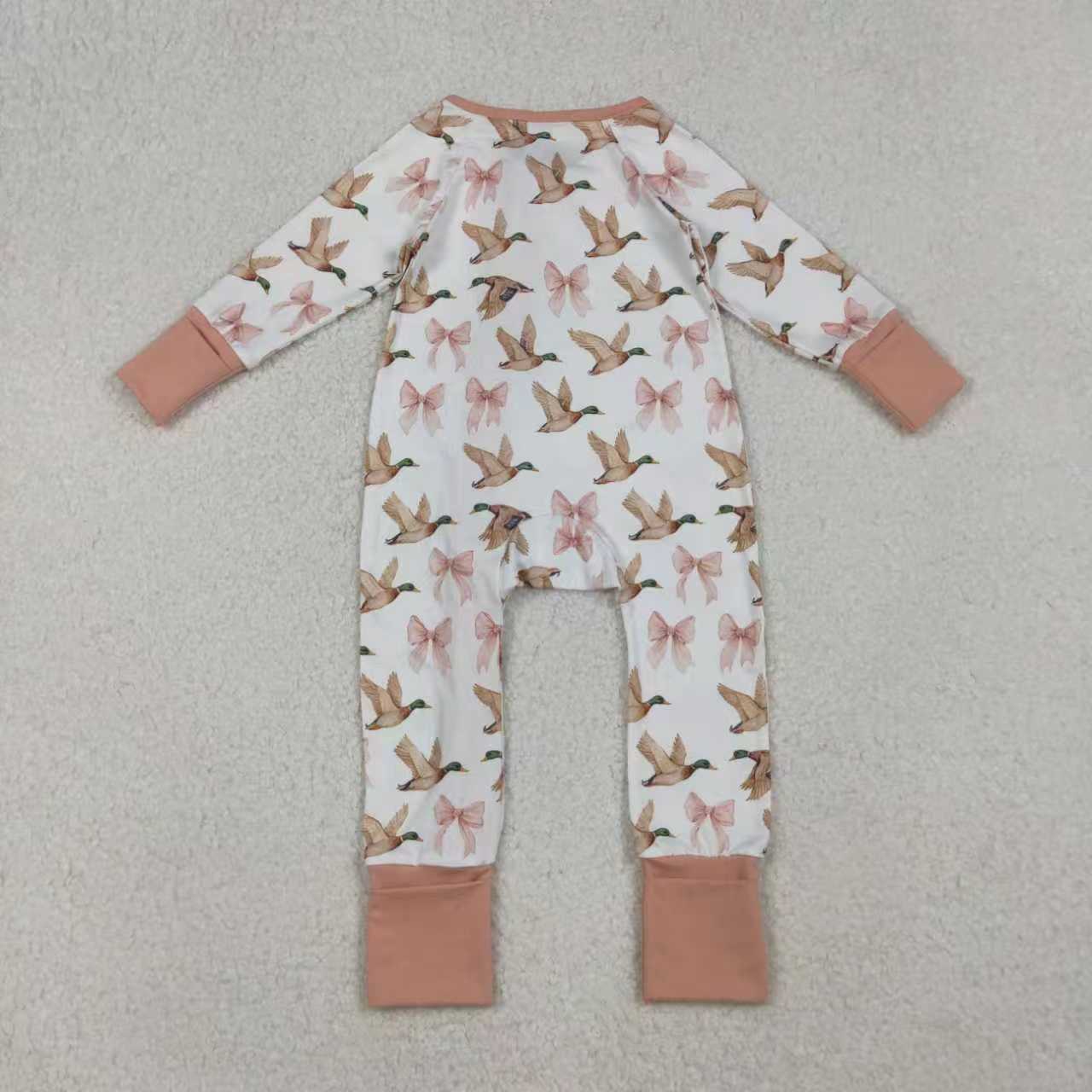 Sibling Baby Girls Pink Bows Ducks Plaid Top Pants Pajamas Sets Ruffle Zipper Footie Rompers