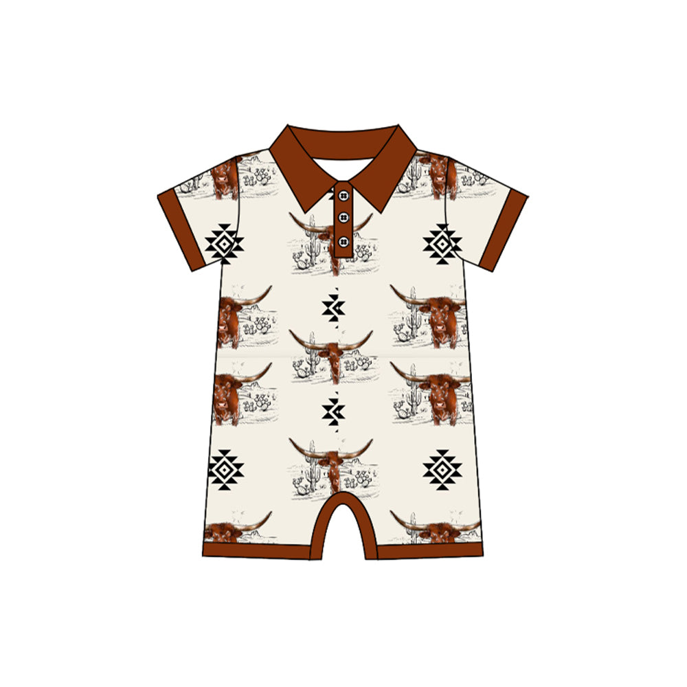 Preorder(moq 5)Baby Infant Boys Western Cow Aztec Rompers