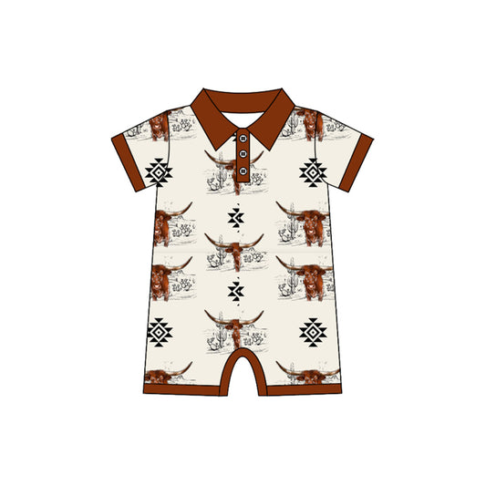 Preorder(moq 5)Baby Infant Boys Western Cow Aztec Rompers