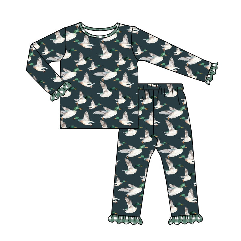 Baby Girls Duck Green Checkered Tee Top Pants Pajamas Outfits Preorder(moq 5)