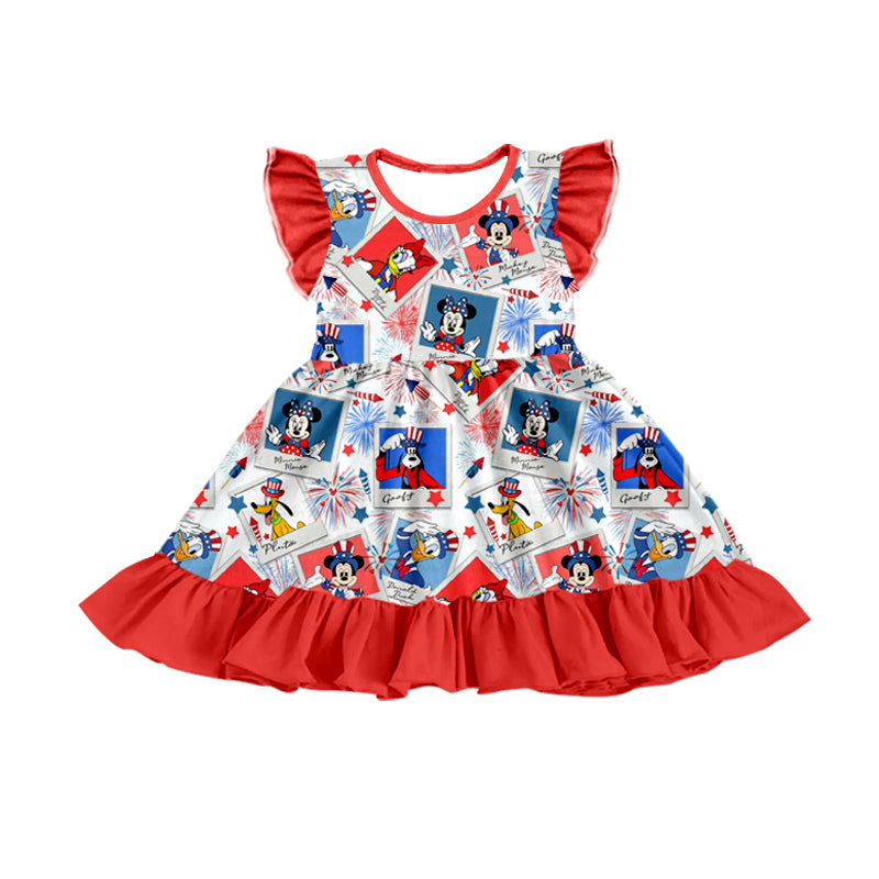 Baby Girls Red 4th Of July Cartoon Mouse Knee Length Dresses preorder(moq 5)