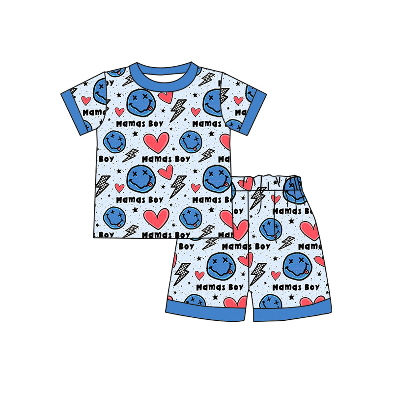 Baby Boys Summer Shirt Smile Hearts Shorts Pajamas Clothes Sets preorder (moq 5)