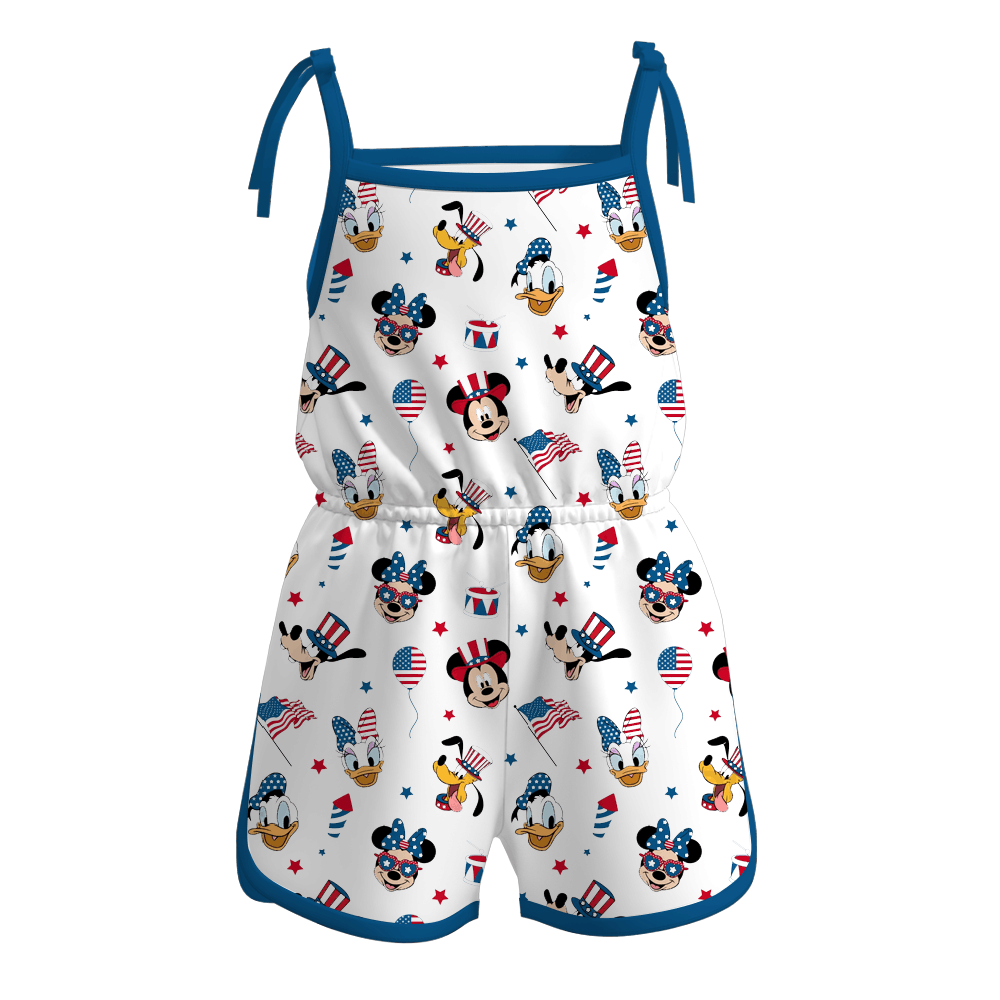 Baby Girls 4th Of July Cartoon Mouse Straps Summer Jumpsuits preorder(moq 5)