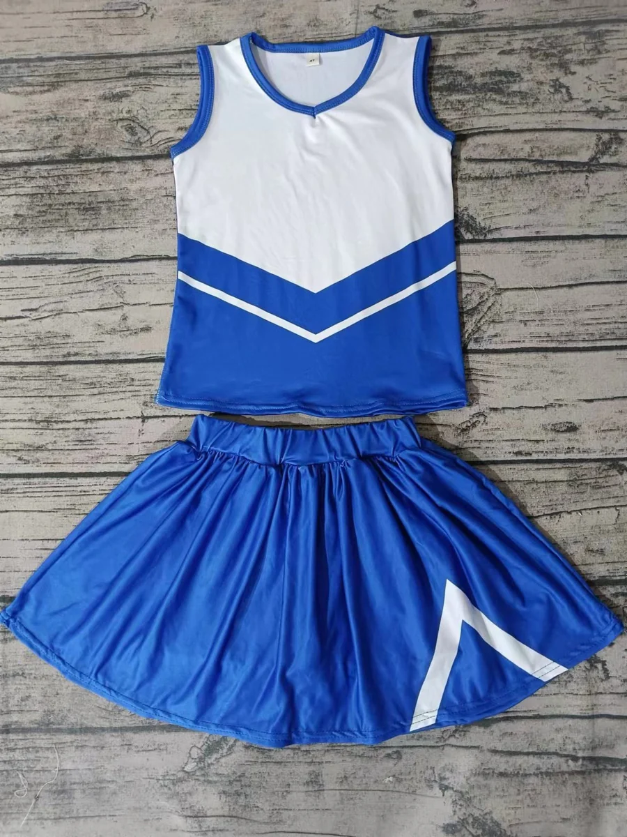 Split Preorder July 24th Baby Girls Sleeveless Team Vests Top Hot Blue Skorts Set