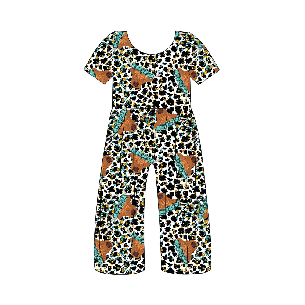 Baby Girls Western Turquoise Cow Pockets Jumpsuits preorder(MOQ 5)