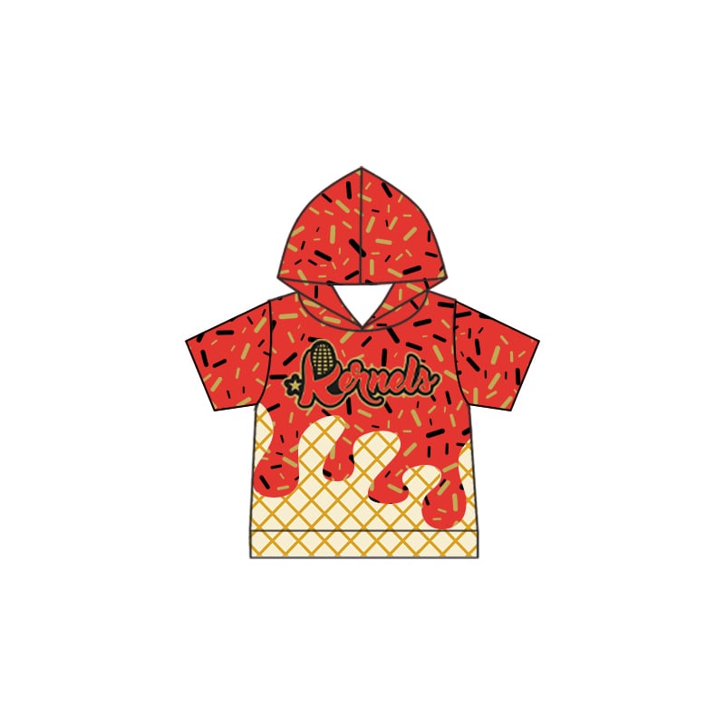 Preorder (moq 5)Baby Boys Short Sleeves Red Corn Kernels Team Hoodies Top