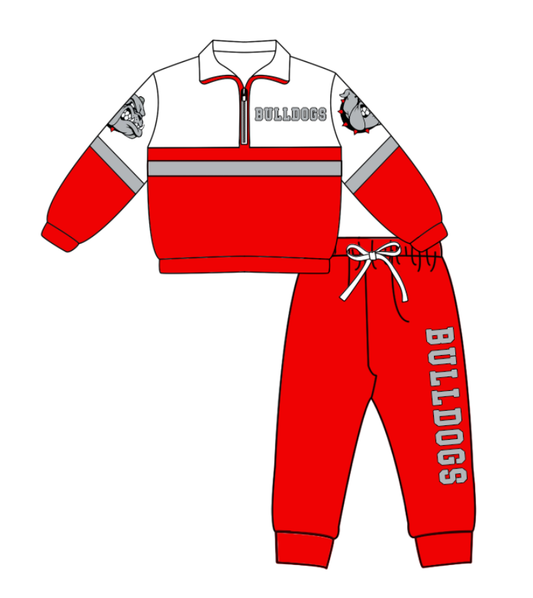 Preorder (moq 5)Baby Boys Bulldogs Zipper Pullover Jogger Pants Team Clothes Set