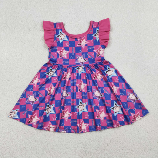 Baby Girls Hot Pink Checked Stars Demon Hunter Knee Length Dresses