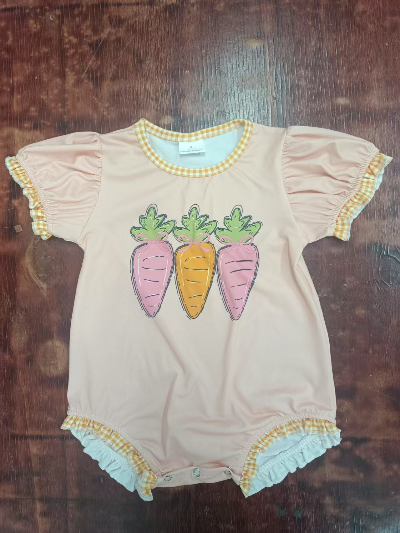 Preorder moq 5 Baby Girls Peach Short Ruffle Sleeves Carrots Ruffle Rompers