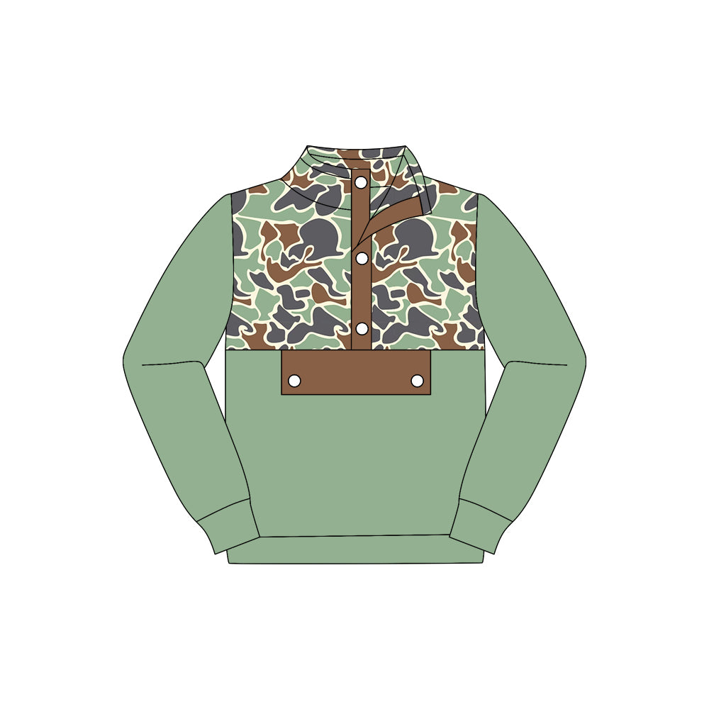 Preorder (moq 5)Baby Boys Green Camo Button Long Sleeves Western Pullovers Tops