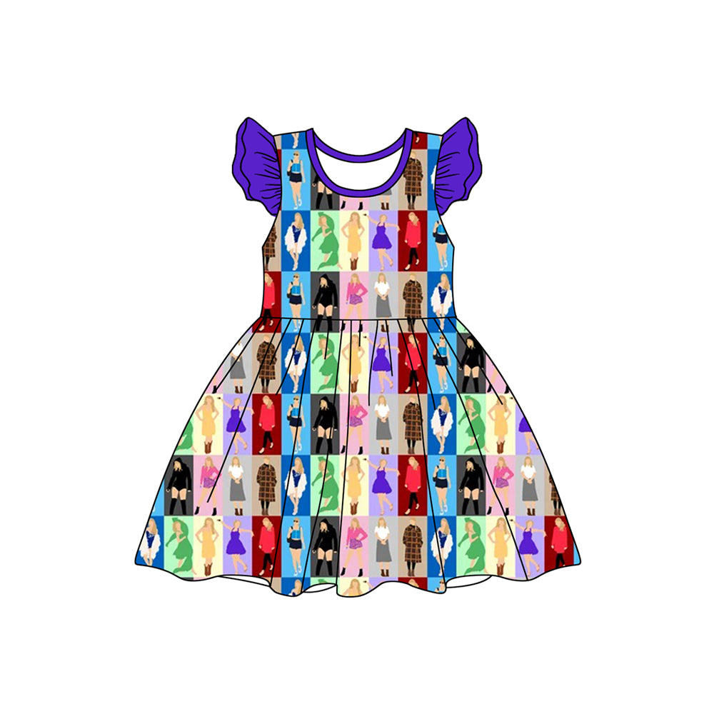 Preorder (moq 5)Baby Girls Purple Singer Knee Length Dresses