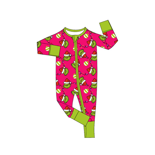 Baby Toddler Red Green Face Christmas Long Sleeve Zip Rompers preorder(moq 5)