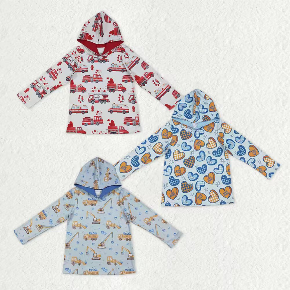 Sibling Baby Boys Colorful Hearts Cars Valentines Hoodies Top