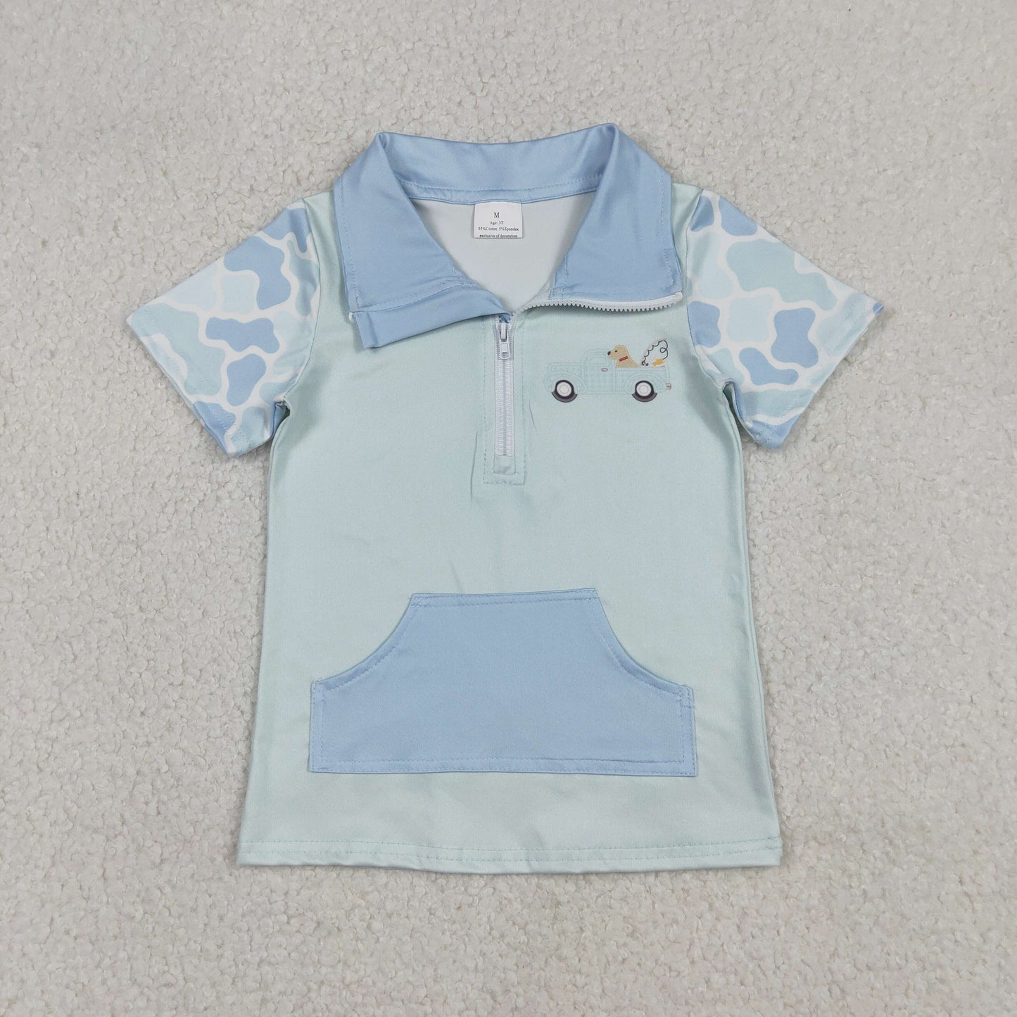 Baby Boys Blue Camo Dog Fishing Zipper Pockets Hunting Pullovers Top