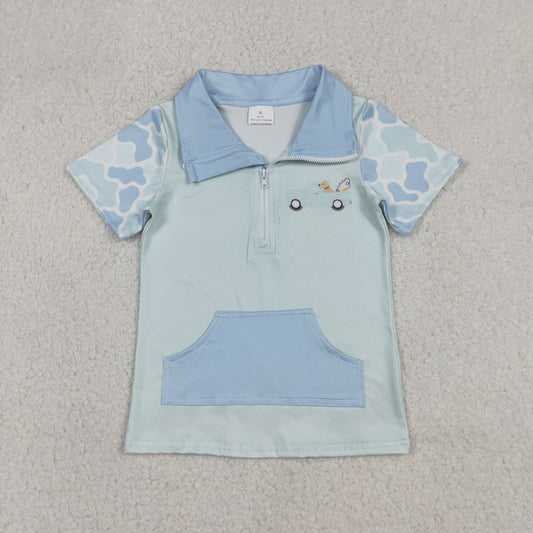 Baby Boys Blue Camo Dog Fishing Zipper Pockets Hunting Pullovers Top