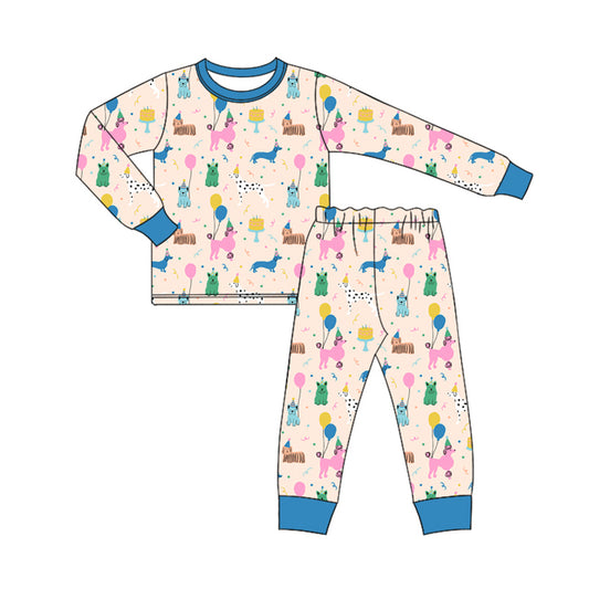 Baby Boys Blue Birthday Dogs Top Pants Pajamas Sets preorder(MOQ 5)