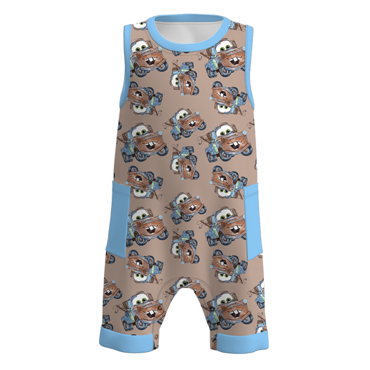 Baby Boys Racing Cars Pocket Sleeveless Rompers preorder(moq 5)