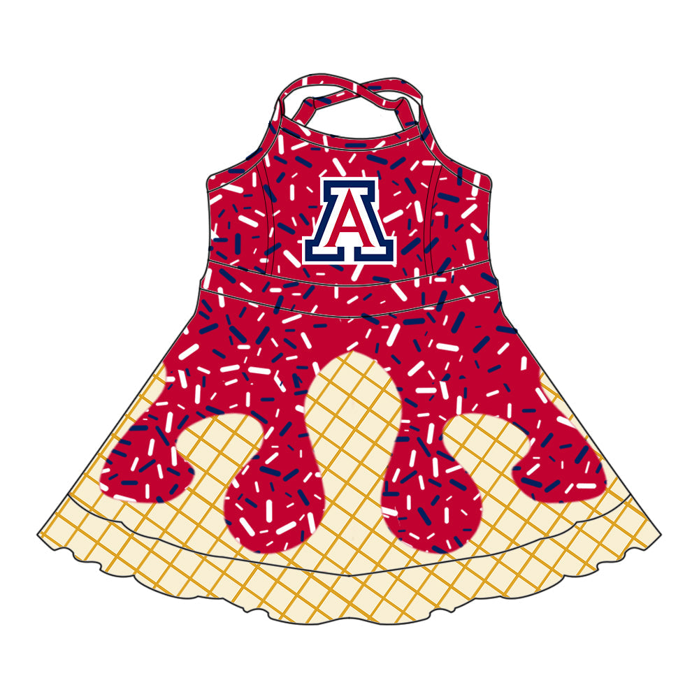 Preorder (moq 5)Baby Girls Drip Sprinkles Arizona Wildcats Team Shorts Ruffle Knee Length Dress