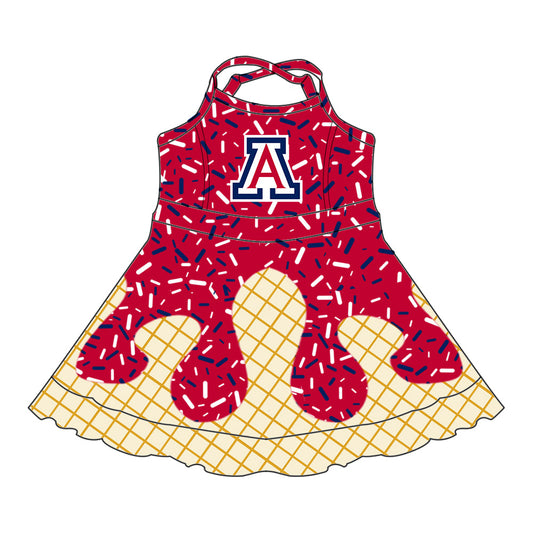 Preorder (moq 5)Baby Girls Drip Sprinkles Arizona Wildcats Team Shorts Ruffle Knee Length Dress