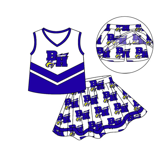 Preorder (moq 5)Baby Girls Blue Eagle Cheer Team Top Skort Skirts Clothes Sets
