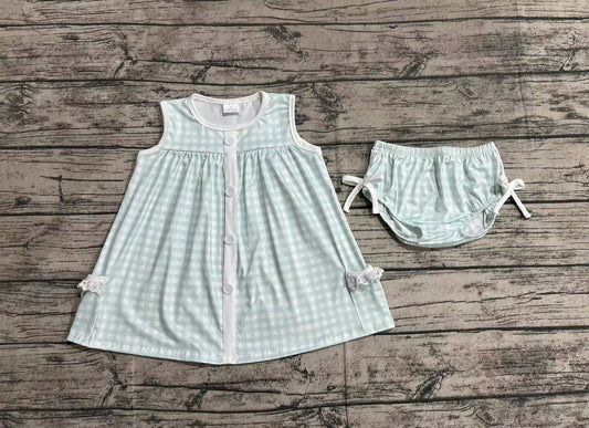 Baby Girls Light Green Checkered Tunic Top Bummies Clothes Sets