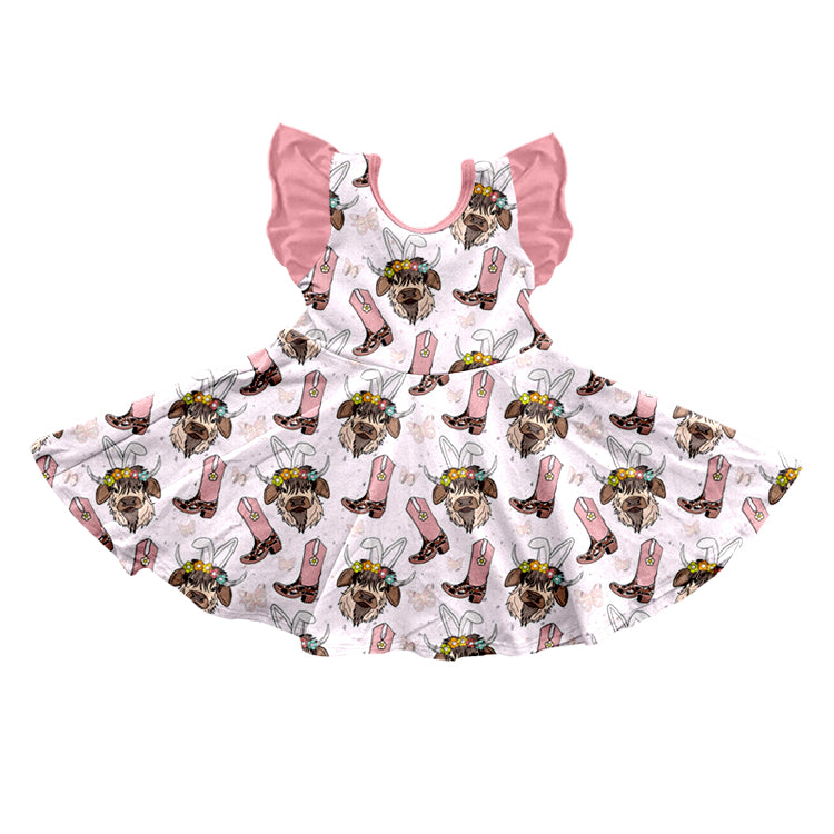 Baby Girls Easter Cow Western Knee Length Dresses preorder(MOQ 5)