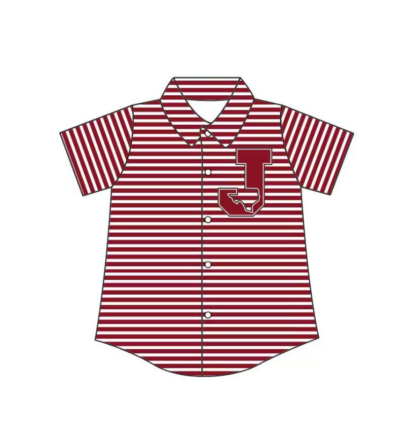 Preorder (moq 5)Baby Boys Red Stripe Jasper Bulldogs Team Button Shirt Top