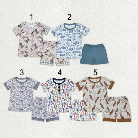 Sibling Baby Boys Short Sleeve Deer Fishing Top Shorts Hunting Pajamas Sets