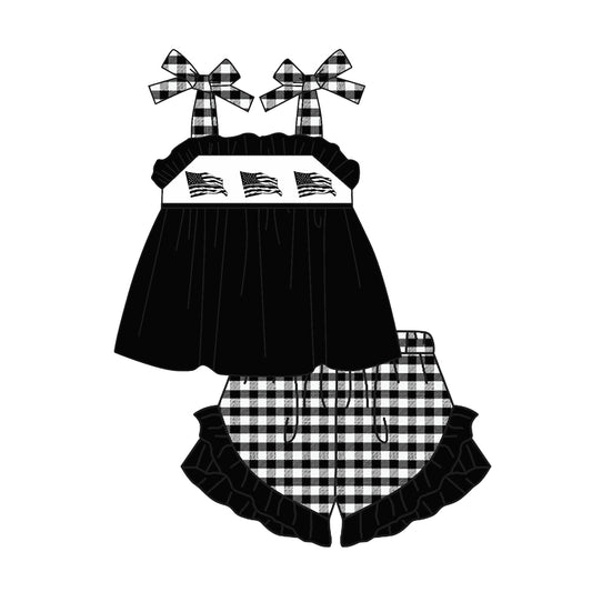 Baby Girls Black Flags Tunic Top Ruffle Shorts Clothes Sets split order preorder May 24th