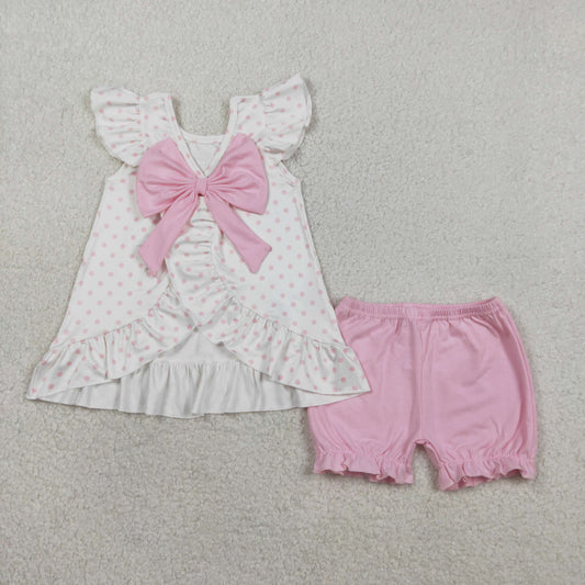 Baby Girls Cross Polka Dots Back Bow Tunic Ruffle Short Easter Clothes Sets