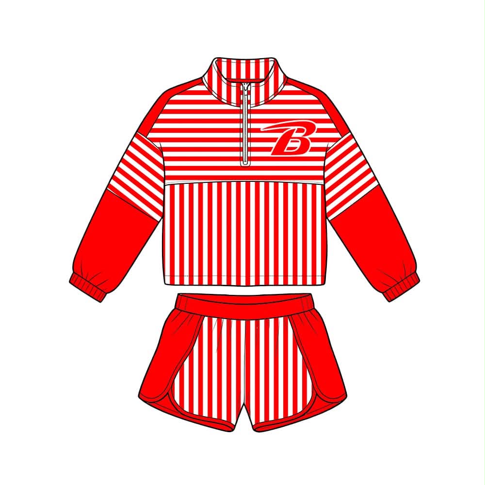 Preorder (moq 5)Berrien Rebels Baby Girls Stripe Zip Pullovers Short Team Clothes Sets