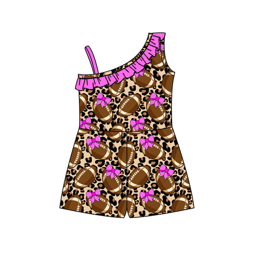 Baby Girls Football Bow Leopard One Shoulder Jumpsuits preorder(moq 5)