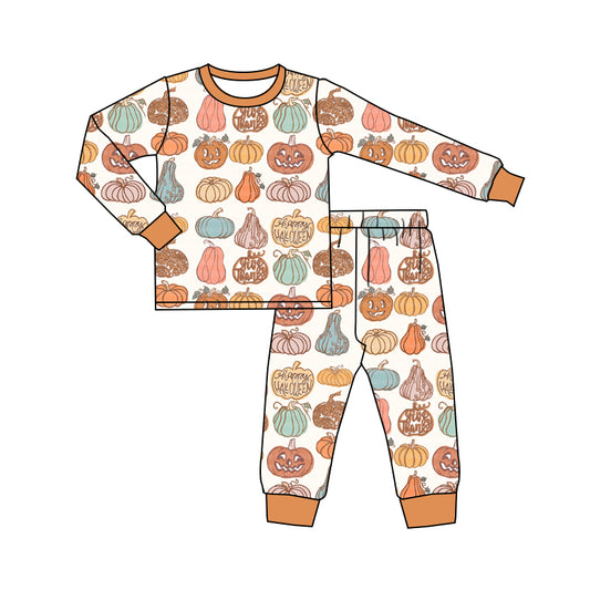 Baby Boys Halloween Pumpkins Tee Top Pants Pajamas Outfits Preorder(moq 5)