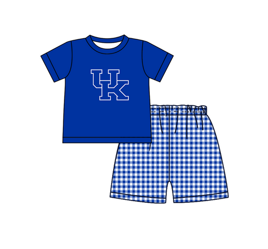 Preorder (moq 5)Baby Boys Hot Blue Short Sleeve UK Top Checked Shorts Team Clothes Sets