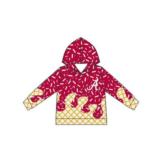 Preorder (moq 5)Baby Boys Red Alabama Drip Sprinkles Team Long Sleeves Hoodies Top