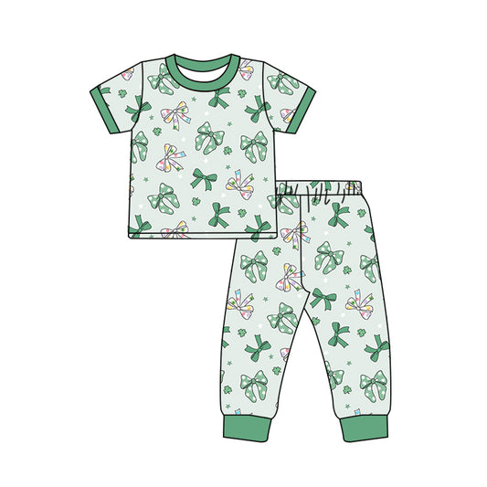 Baby Girls St Patrick Day Bows Top Pants Pajamas Kids Clothing Sets preorder(MOQ 5)