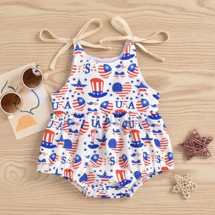 Baby Infant Girls Hats Hearts 4th Of July Straps Rompers preorder(moq 5)