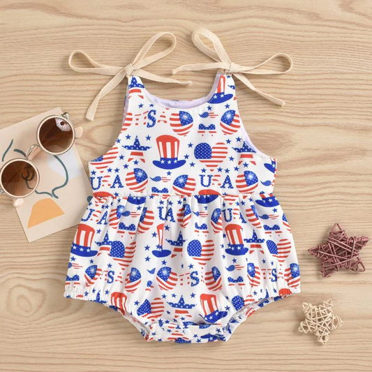 Baby Infant Girls Hats Hearts 4th Of July Straps Rompers preorder(moq 5)