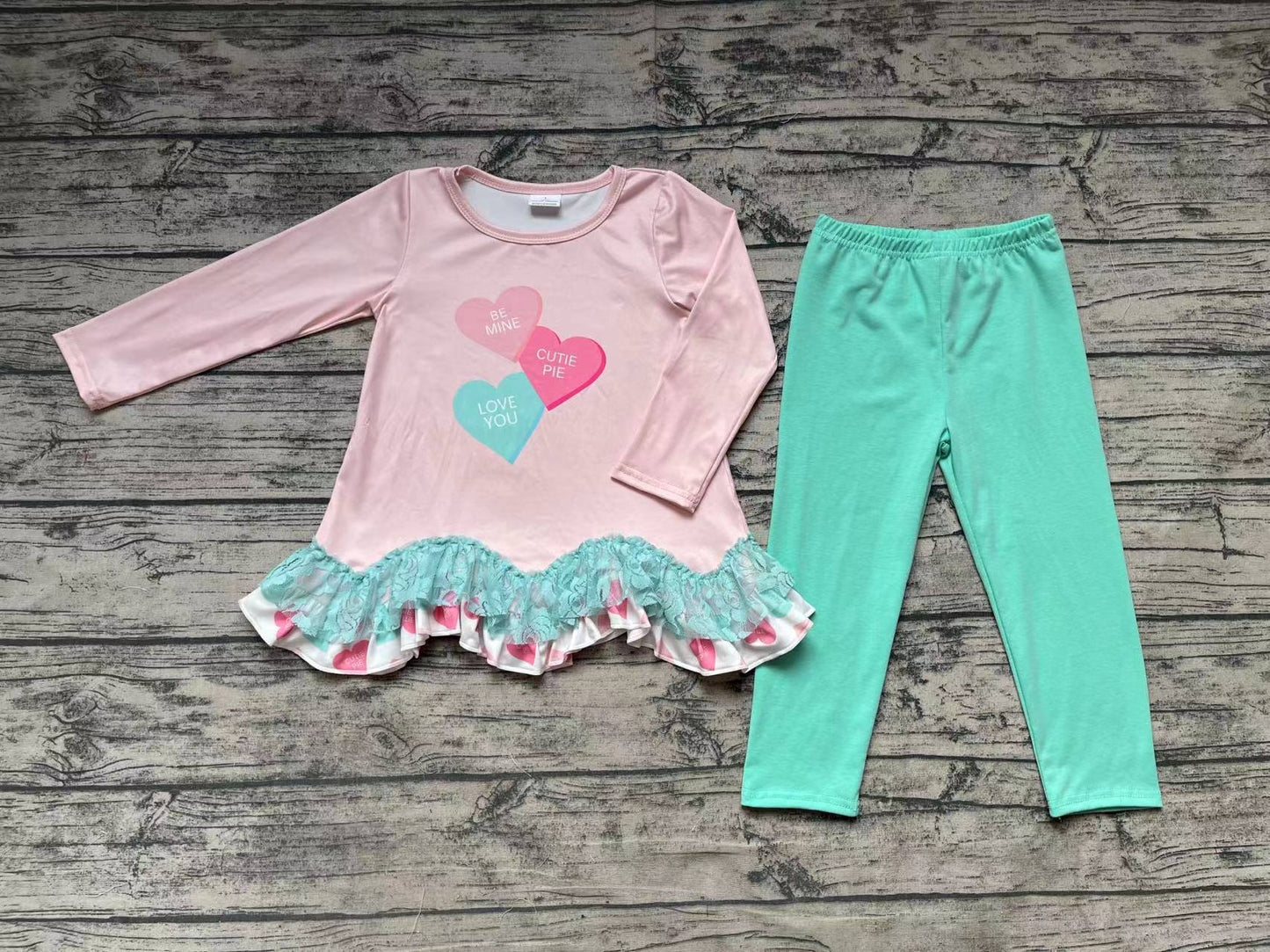 Baby Girls Pink Ruffle Hearts Tunic Top Legging Valentines Outfits Sets