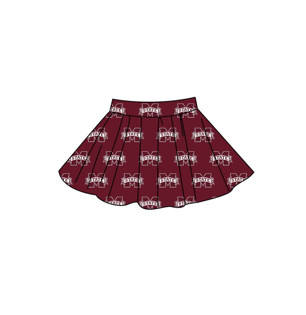 Preorder (moq 5)Baby Girls Red M State Team Skirt Shorts Bottom
