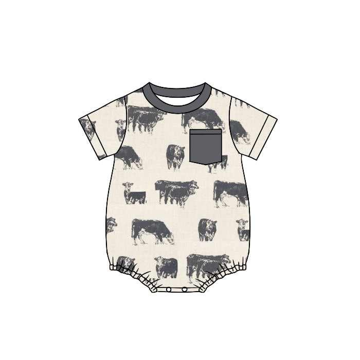 Baby Boys Western Cow Pocket Short Sleeve Rompers preorder(moq 5)