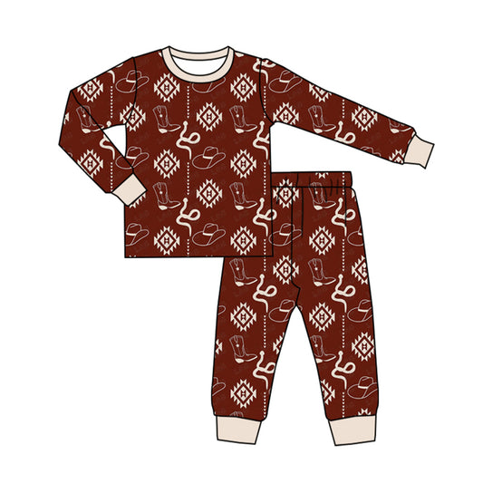 Baby Boys Western Boots Aztec Tee Top Pants Pajamas Clothes Sets preorder(MOQ 5)