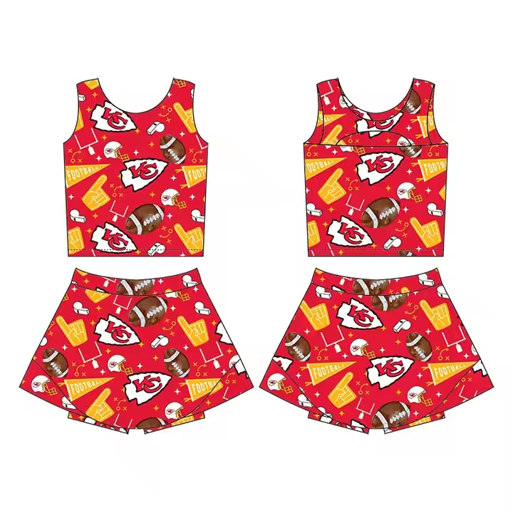 Preorder (moq 5)Baby Girls KC Red Team Sleeveless Top Skort Set