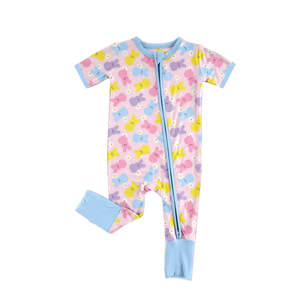 Preorder(moq5)  Cute Easter Newborn Short Sleeve Round Neck Zipper Romper Footless