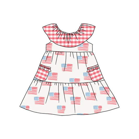 Baby Girls Flags 4th of July Pockets Knee Length Dresses Preorder(moq 5)