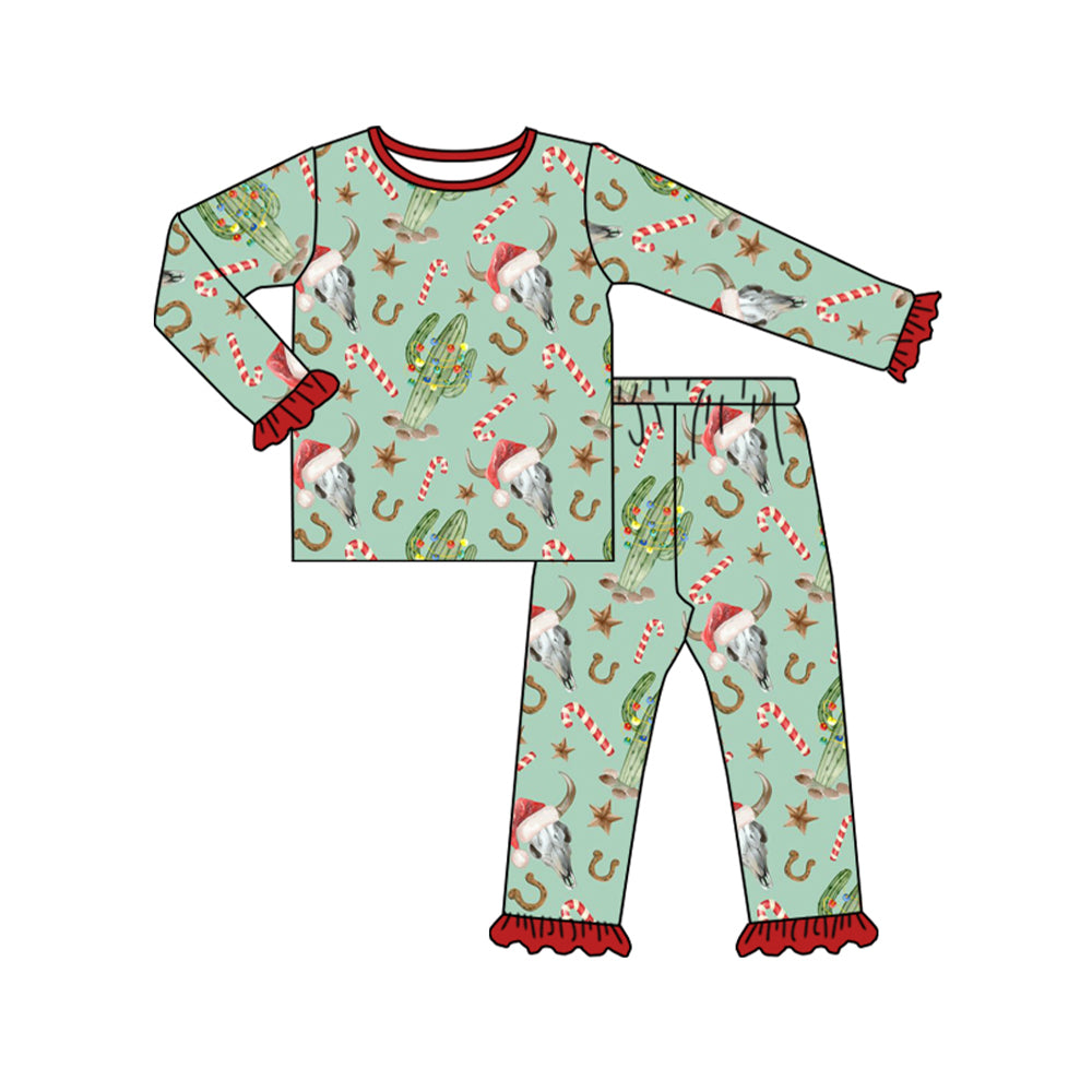 Baby Girls Western Christmas Cow Skull Top Pants Pajamas Clothes Sets preorder(MOQ 5)