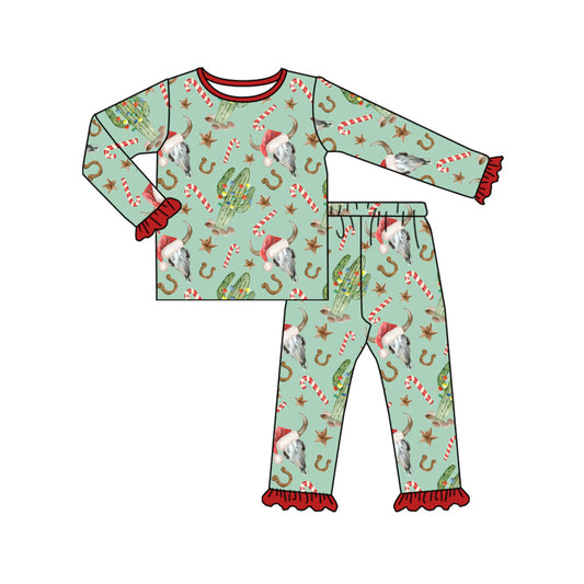 Baby Girls Western Christmas Cow Skull Top Pants Pajamas Clothes Sets preorder(MOQ 5)